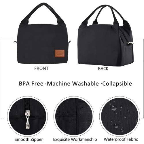 Aosbos Black Lunch Bag Women Insulated Lunch Bags for Adult Lunch Box for Women Lunchbox Lunch Tote Bento Box Cooler Bag for Work Office Picnic