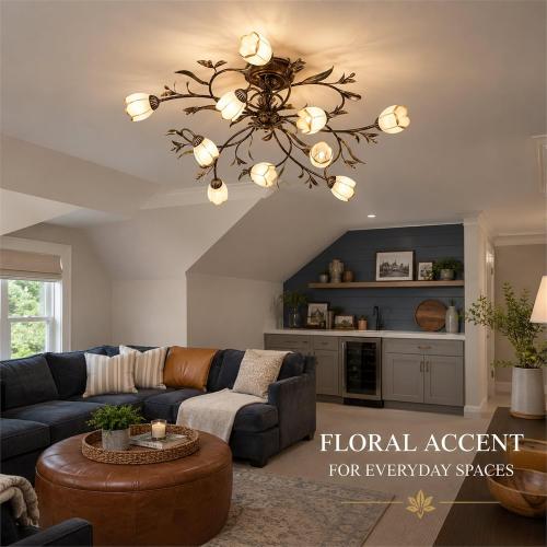 39.5 Inch 10-Lights Branch Shaped Creative Retro Style Flower Vine Ceiling Light Fixtures for Living Room, Bedroom, Kitchen, Study Room