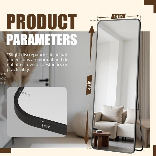 Antok Over The Door Mirror Full Length, 49'' x 14''Wall Mounted Hanging Mirror, Aluminum Alloy Frame, Shatterproof Glass, No Drill Installation for Bedroom, Closet, Bathroom, Dorm, Round Corner,Black ‼️used‼️