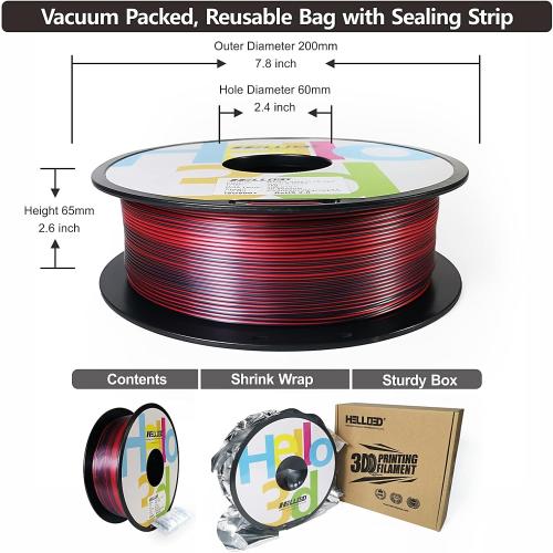 Bicolor Silky 1.75mm Black & Rose HELLO3D PLA 3D Printing Filament 1.75mm Dual Color Silk Filament,Silk Shiny Red Black 2 Colors in 1 Coextrusion 3D Printer Filament 1KG 1.75mm 3D Printing Material with Bicolor Dichromatic 2 Colors