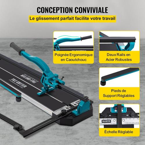 VEVOR 48 Inch Tile Cutter, Single Rail Double Brackets Manual Cutter Tool | For Workshops and Industrial, Precision Smooth Cutting , 3/5 in Cap with Precise Laser Positioning, Heavy-Duty Aluminium