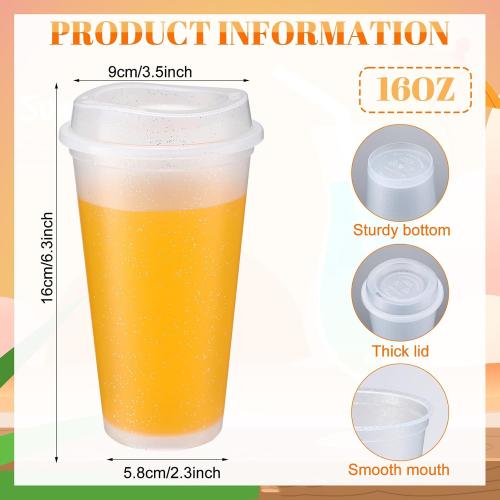 Honeydak Pack 16 oz Reusable Coffee Cups with Lids Water Bottle Iced Coffee Travel Mug Reusable Portable Plastic Tea Tumblers Bulk for Hot and Cold Drinks Birthdays Party(Stylish,Clear)