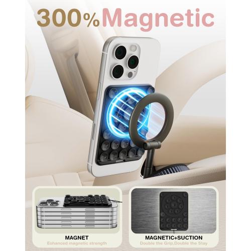 Sembo Magnetic Suction Phone Mount for MagSafe Case, Silicone Octo Cup Buddy Sticky Grip Holder for iPhone, Removable Hands-Free Selfie/Video for TikTok Influencers, Women Gift (Metal Black)
