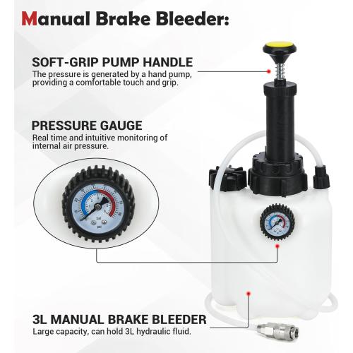 3L Manual Brake Bleeder Fluid Pump with 1L Brake Bleed Bottle and 4 Master Cylinder Adapters,Professional Brake Bleeder Kit Suitable for Most Brake Mast Cylinder Reservoirs