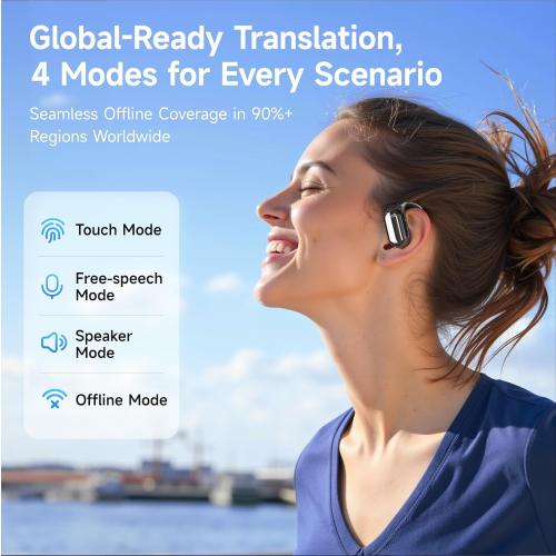Black Real Time AI Language Translator Earbuds, 3 in 1 Wireless Earbuds with 144 Languages & Accents, 60Hr Battery & Charging Case, APP Enabled Translator Device for Travel, Business, iOS & Android (Black)