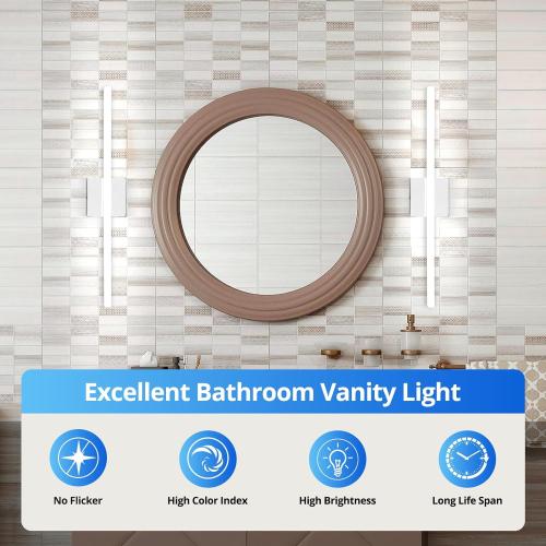 Combuh Bathroom Light Fixtures Over Mirror, 24 Inch IP44 9W Morden Vanity Light Bar for Bathroom, Chrome Wall Lighting Fixtures, Cool White 6000K
