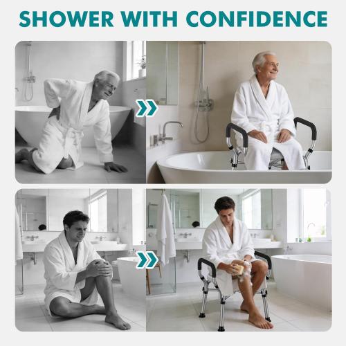 VFAUOSIT Shower Chair with Removable Arms and Back for Elderly & Disabled, 550 lbs Shower Chair for Inside Shower, 6-Height Adjustable Shower Seats for Adults, Bath Chairs for Seniors Inside Tub