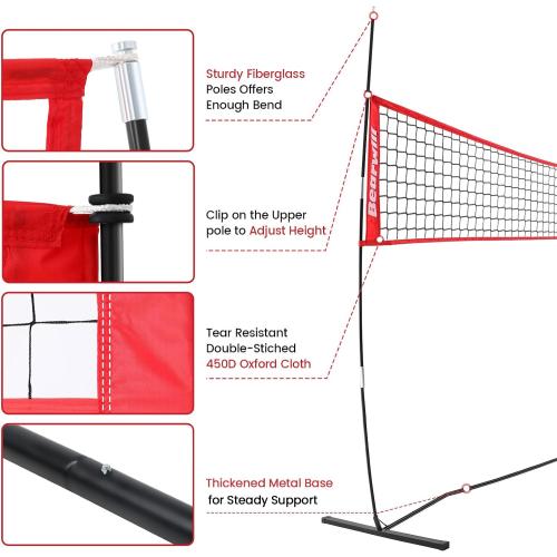 Volleyball Net, 12FT/20FT Portable Volleyball Net for Backyard | Freestanding Volley Ball Set, Height Adjustable with Carry Bag, Training Equipment for Indoor Outdoor Hitting Serving Drill