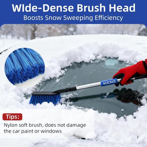 Extra Long Telescoping Car Snow Brush & Ice Scraper - Adjustable 35.2 to 51.57 Handle, Wide Bristles for SUV & Truck Windshields (Blue)