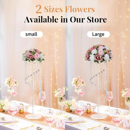 NUPTIO Large Flower Balls for Centerpieces - 2 Pcs 13.8in Diameter Dusty Rose & White Artificial Flower Ball Arrangement Bouquet Wedding Centerpieces for Tables - Fake Rose Flowers for Weddings Decor