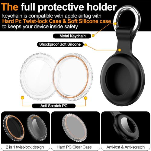 4Pack,Compatible with Airtag Holder Case with Keychain IPX8 Waterproof,Shockproof GPS Tag Tracker Cover [Anti-Scratch] [PC Silicone] for Item Finders Case for Pets,Kids,Luggages-Black/Blue/Green/Red