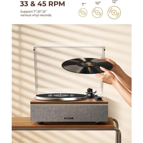 QLEARSOUL ONE-S Vinyl Record Player with Bluetooth Input/Output, All-in-One Vintage Turntable Built in Speakers, Phono Preamp & DSP, AT-3600L Cartridge, 33/45 RPM (Walnut)‼️light dirt‼️