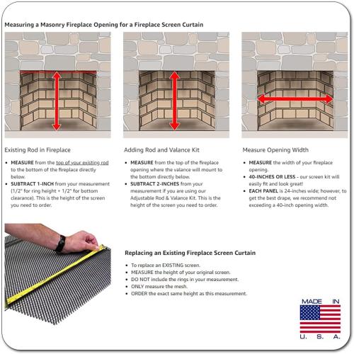 Midwest Hearth Fireplace Screen Mesh Curtain 26 High (Made in USA) Two 24 Wide Panels (Black)