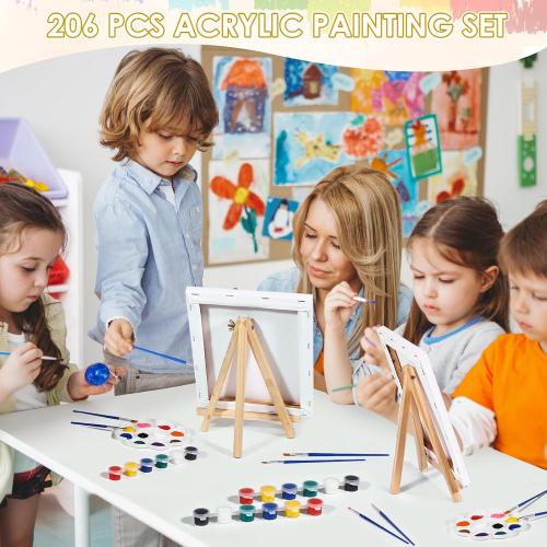 12 Pack 8 * 10In Canvas Boards for Painting, Mini Painting Canvas Kits with 24 Brushes & 12 Paint Trays & 12 * 12 Colors Acrylic Paint 12 Easel,Sip and Paint Kit for Adults & Kids Party