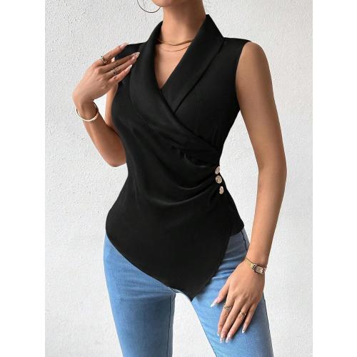 Blouses for Women Trendy Solid Color Slimming Fit Sleeveless Shirt Fashion Tops Tee