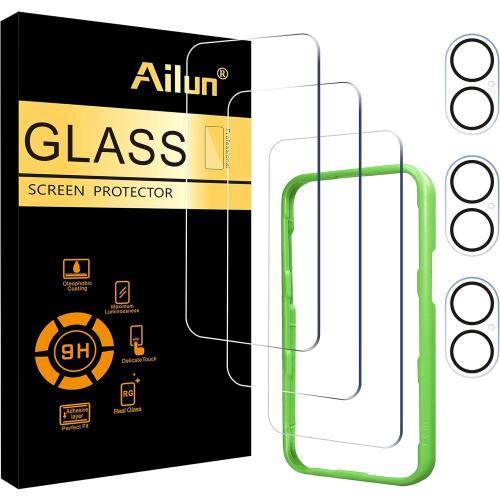 Ailun 3 Pack Screen Protector for iPhone 17 [6.3 inch]   3 Pack Camera Lens Protector with Installation Frame,Dynamic Island Compatible,Case Friendly Tempered Glass[Not for iPhone 17 Pro/Pro Max/Air]