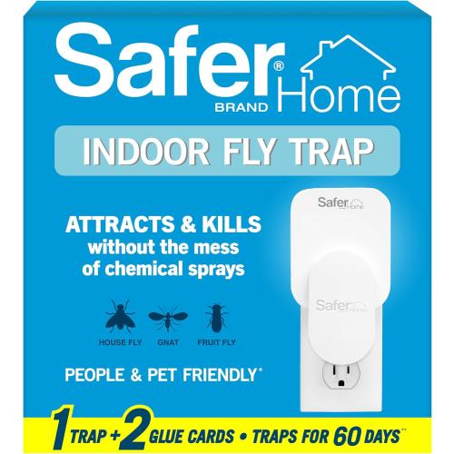 Safer Home Indoor Plug-In Fly Trap - SH502 - Effective Fruit Fly Traps for Indoors, Gnat Traps for House Indoor, 400 Sq Ft Protection - Style: 1 Device   2 Glue Cards