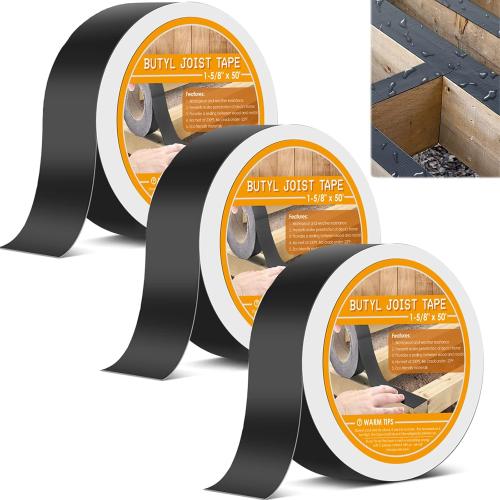 3 Pack PACETAP Deck Joist Tape for Decking, 1-5/8 x 50', 3 Rolls Waterproof Butyl Tape, Black