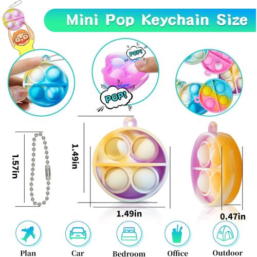 ONKULL Pop Fidget Keychain 30 Pack ,Mini Fidget Toys Bulk ,Sensory Toys for Kids ,Party Favors for Kids 4-8,8-12 Year ,Back to School Gifts for Classroom ,Birthday Goodie Bags Stuffers
