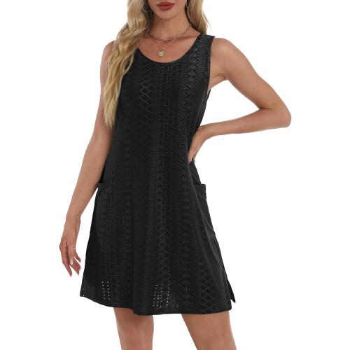 Size M Coverup Summer Dresses for Women 2025 Eyelet Casual Loose Sleeveless Sundresses Tank Dresses with Pockets
