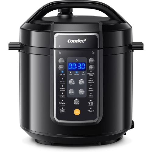 COMFEE’ 12-in-1 Electric Pressure Cooker, Instant Multi, Non-Stick Pot, Yogurt Maker, Rice Cooker, Slow, Sauté Steamer, Pressure Cooker 6 Quart Black