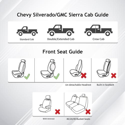 Huidasource Silverado Faux Leather Seat Covers Full Coverage Custom Fit for Truck Chevy Chevrolet Silverado Sierra 1500 2007-2025, 2500HD 3500HD 2015-2025 Crew Double Extended Cab (Front Pair/Black)