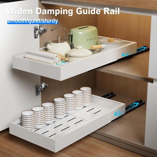 2 Pack Pull Out Cabinet Organizer, 21.8 Deep Slide Out Drawer for Cabinets Adhesive Pull Out Drawers Heavy Duty Pull Out Shelves for Kitchen, Cupboard, Pantry, Bathroom-White
