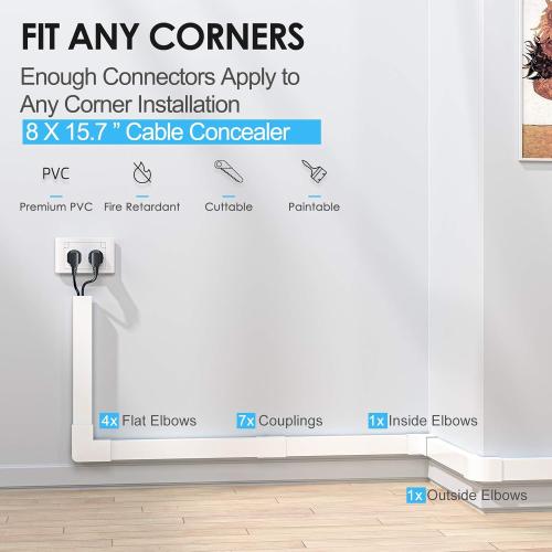 Yecaye Large Cord Hider for 3-4 Wires, Paintable Cord Cover Wall Cable Management System, PVC Wire Hide, Cable Raceway Kit for Wall Mount TV, W1.18in H0.67in, White