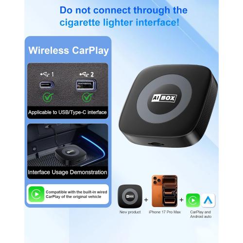 Ai Magic Box for Streaming Netflix/YouTube/TikTok, Wireless CarPlay Adapter Dongle Support TF Card for OEM Wired Car Play & Android Auto Cars