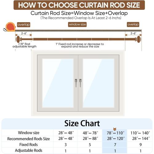Gold Curtain Rods for Windows 66 to 120 Inches Adjustable Decorative 1 Inch Diameter Single Window Curtain Rod Set with Classic Finials, Gold Finishing