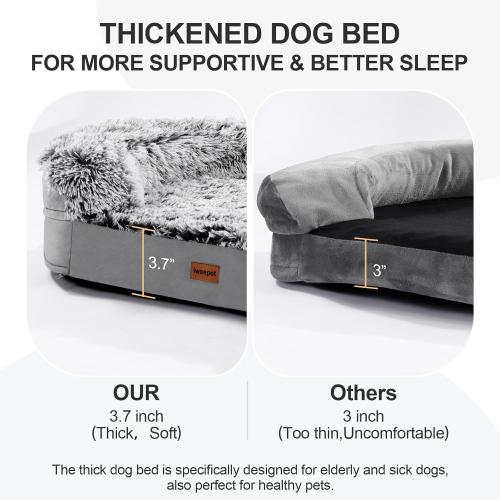 3.7 inch Thickened Orthopedic Dog Beds for Extra Large Dogs, Supportive Dog Sofa Bed with 28D Egg-Crate Foam, Removable Washable Cover, Waterproof Lining, Half-Round Design for Puppy,Senior,Sick