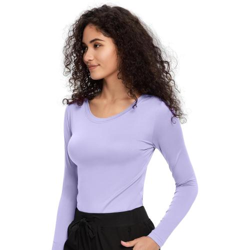 COZYFIT Underscrub Long Sleeve Women - Crew Neck Scrubs Undershirts for Nurse with Soft Fabric small lilac