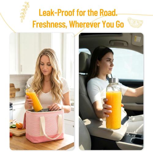 Luxfuel 18 oz Clear Glass Water Bottles with Lids, Reusable Glass Juice Bottles with Stainless Steel Cap for Juicing, Refrigerator,100% Leak Proof, BPA Free, Set of 24