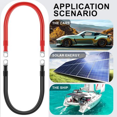 4AWG 15-Inch Battery Cables Set, (1 Positive & 1 Negtive) with 3/8 M10 Lug Terminals, Power cord inverter jumper cables, Battery Cable for Car, Truck, Solar, Marine, Lawn Mower, RV