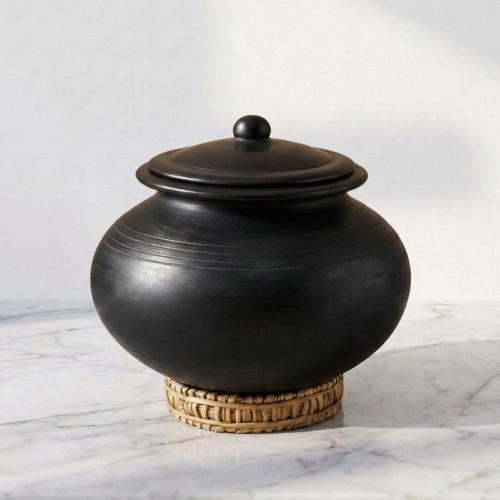 Swadeshi Blessings HandMade Unglazed Clay Pot for Cooking with Lid, 4Liters | Chemical-Free, Multi-Use Clay Cookware, Mud Handi, Mitti Ke Bartan, Biryani Pot, Earthen Kadai, Free Cleanser&Palm Leaf Stand