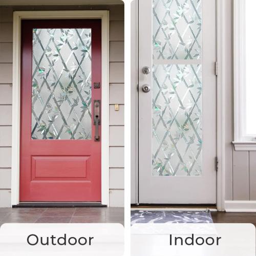 Decorative Static Cling Window Film Rainbow Window Clings Privacy Non-Adhesive Bamboo Glass Film for Living Room Bedroom Kitchen Lobby Porch Office Anti-UV 35.6 x 78.7 inches