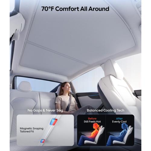 for Tesla Model Y Accessories Sunshade Roof, Interior Gray | For Model Y 2020~2025, Never Sag, Nano Ice-Crystal Coatings, Heat Insulation Glass Roof Sun Shade