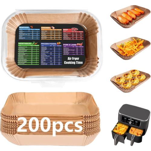 200PCS Air Fryer Liners for Ninja: Higher Non-Stick Disposable Parchment Paper Liner for Ninja DZ201/DZ401 Dual Airfryer Baking - Food Grade Ninja Air fryer Accessories (Rectangle - 8.6 x 5.5 inch)