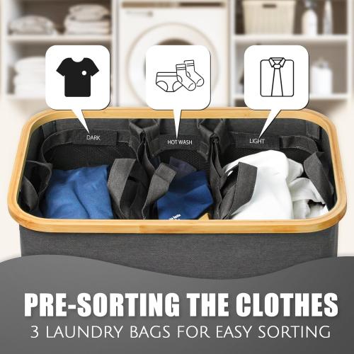 Hampers for Laundry Basket with Lid,  Extra Large 3 Section Clothes Divided Organizer for Bedroom, Laundry Room, Dirty Clothes Hamper, Grey