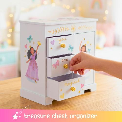 Giggle & Honey Princess Musical Jewelry Box for Girls - Kids Music Box with Drawers, Fairytale Gifts for Girls Birthday, Princess Jewelry Boxes for Ages 3-10 - 9 x 5 x 9.3 in, White