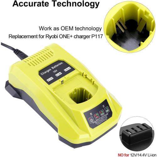 18-Volt P117 Rapid Charger Replace for Ryobi 12V-18V Battery One  Lithium-Ion/NiCad/NiMh Battery P102 P108 P189 P197 P103 P105 P107 P190 P191 PBP002 PBP005