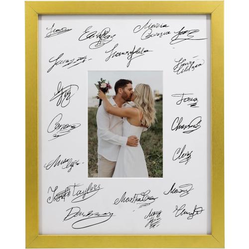 GraduatePro Graduation Signature Board Picture Frame with Mat for Wedding Birthday Guest Book Signing, Gold Frame with White Mat