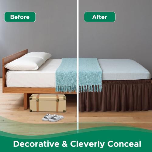 Biscaynebay Wrap Around Bed Skirts for Queen Beds 17 Long Drop, Brown*** Adjustable Elastic Dust Ruffles Easy Fit Wrinkle & Fade Resistant Silky Luxurious Fabric Solid Machine Washable Queen size