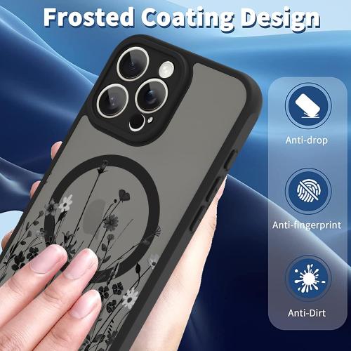 OOK Magnetic for iPhone 16 Pro Max Case [Compatible with MagSafe] Black Wild Flower Slim Translucent Matte for iPhone 16 Pro Max Camera Lens Protection Cover, Wild Flower (6.9)