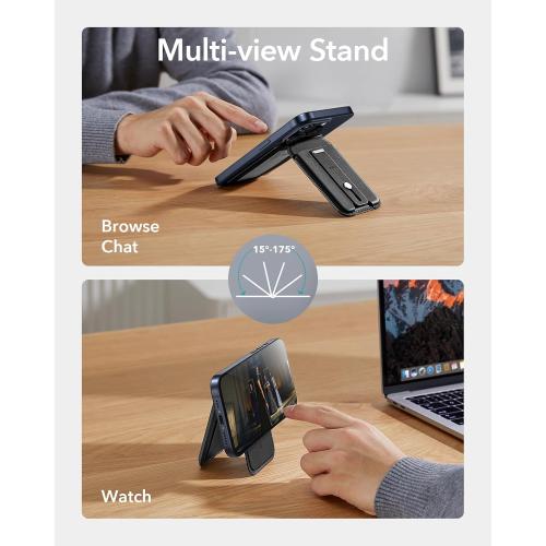 ESR for MagSafe Wallet Stand w Grip, RFID Blocking w MagSafe Ring, 5 Card Holder for Phone Case, Magnetic Wallet for iPhone 17/16/15/14/13/12(Not for Mini), Selected Samsung, Adjustable Stand, Black
