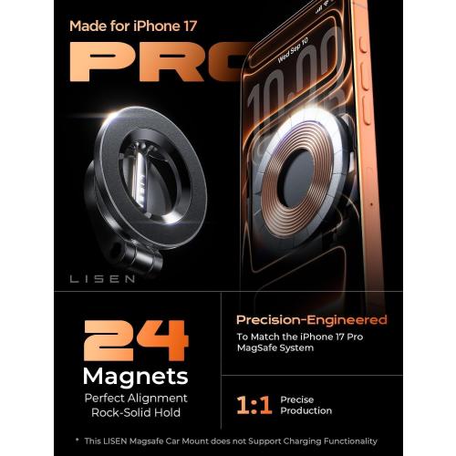LISEN for MagSafe Car Mount for iPhone 17 Pro Max [24 Strong Magnets] Classic Magnetic Phone Holder for Car Dashboard Magnet Phone Mount Car Cell Phone Holder for iPhone 17 Pro Max Air 16 15 14 13 12