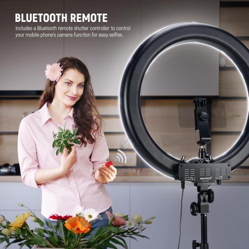 NEEWER 18 Ring Light, 58W 5500lx 5600K Dimmable CRI95 240 LEDs, Lighting with Cold Shoe Bi Color Filters Carry Bag Phone Holder for iPhone Selfie Makeup Studio Photography Video Recording, RL-18