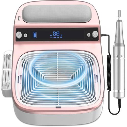 2-in-1 Nail Dust Collector & Electric Nail Drill File, Cordless Nail Machine with Stepless Speed Forward Reverse, 5 Suction Mode 4000RPM Dust Collector Nail Tech 6000mAh Rechargeable for Home Salon