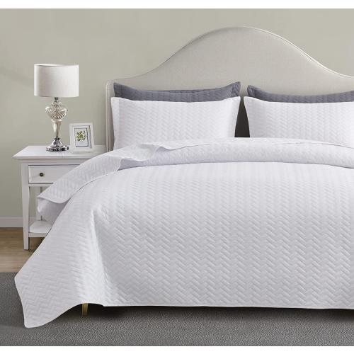 Size Queen Set of 3 Color White Maple&Stone White Quilt Set Queen Size, Lightweight Bedspread Ultrasonic Chevron Pattern Light Coverlet for All Season Comforter Bedding Decor - 3 Piece Full Bed Cover Sets