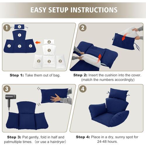BLUE Egg Chair Cushion – Outdoor Hanging Chair Cushion, Replacement Cushions for Patio Swing, Waterproof, Fade- Resistant, Removable & Machine Washable Cover, Navy Blue